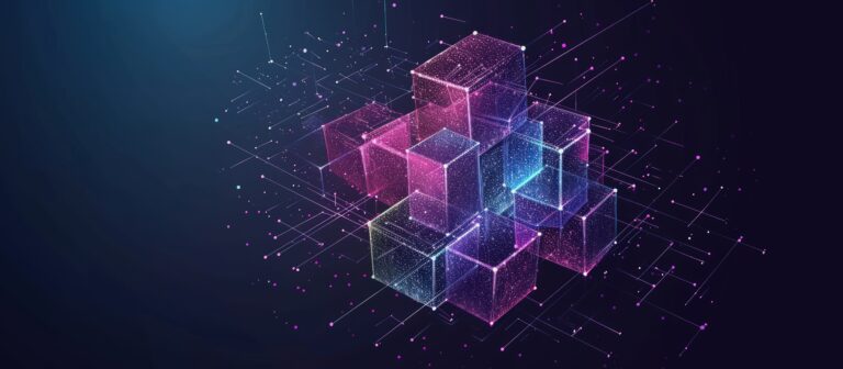 Futuristic metaverse digital cubes blocks technology network connection concept. AI generated image
