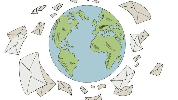 Letters surrounding a drawing of the Earth