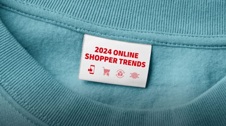 Sweatshirt with 2024 online shopper trends written on the label
