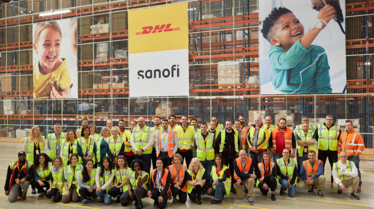 The DHL and Sanofi team in the logistics warehouse