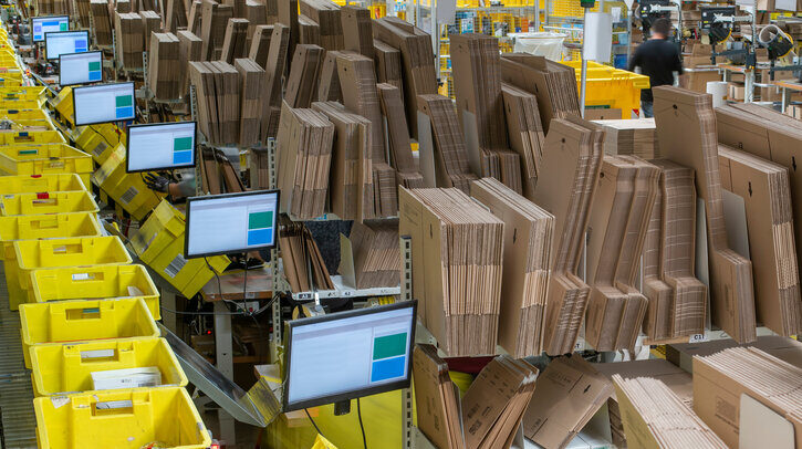 Stock image of cardboard packaging in warehouse