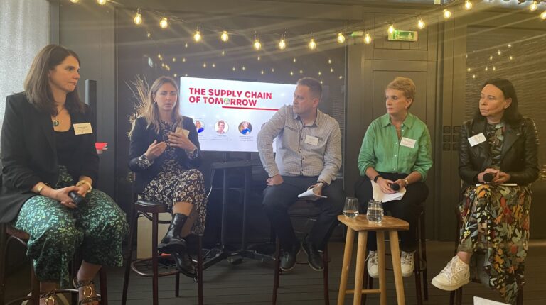 Andrea Barrett, head of sustainability and ESG at RS Group; Katharina Raimann, sustainability manager at Siemens; Glynn Hobbs, logistics territory director UK&I at Schneider Electric; Helen Alder, head of learning and development at CIPS; and Carolyn Park, VP supply chain optimization at RS Group.