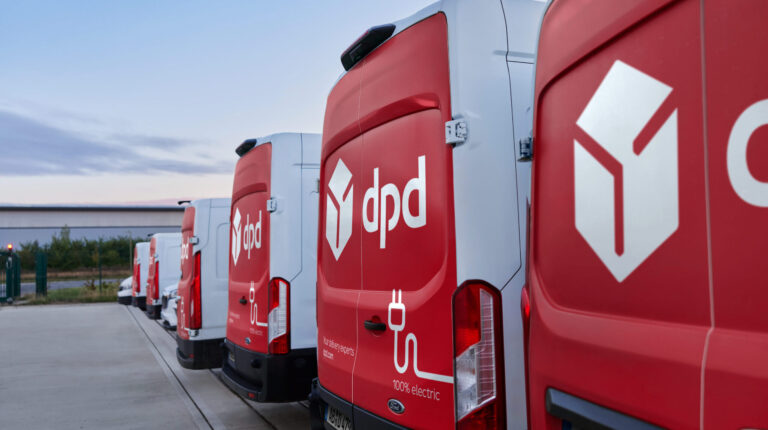 Row of red and white DPD vans.