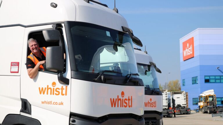 White Whistl HGV with orange logo.
