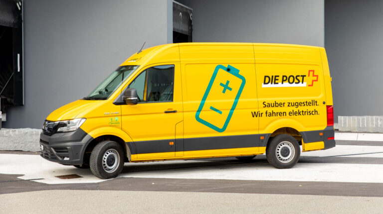Yellow Swiss Post electric van