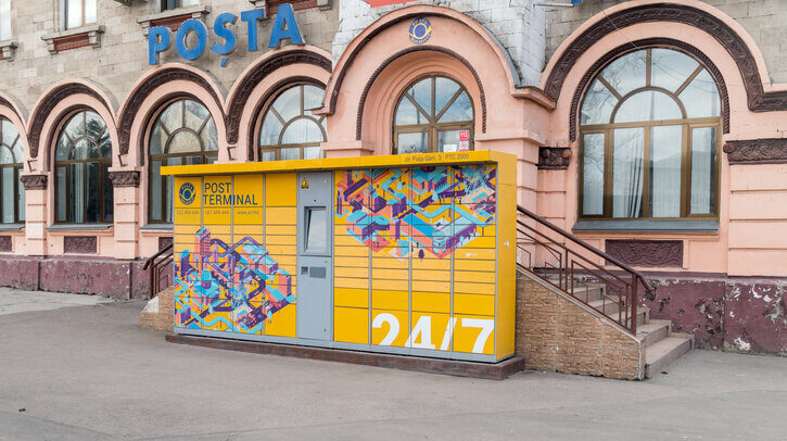 Parcel locker of Post of Moldova (Posta Moldovei). Automatic post terminal.