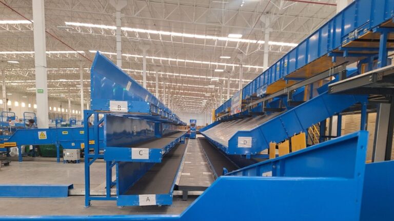 Cainiao expands e-commerce delivery services across Mexico A Cainiao sorting center in Mexico City, with large blue sortation systems.