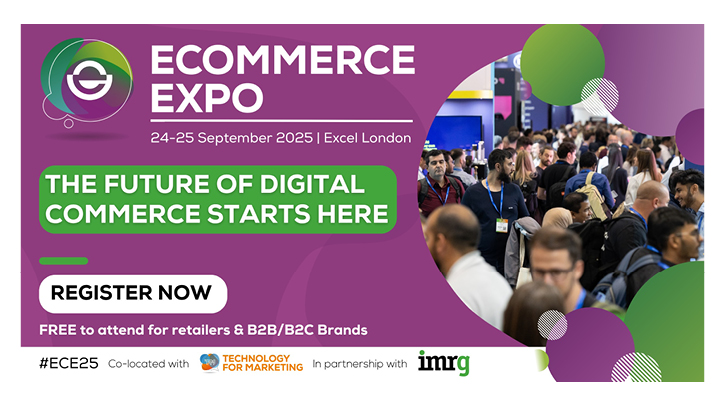 Avertisement for eCommece Expo 2025, featuring the event logo, speaker information and images of a busy trade event.