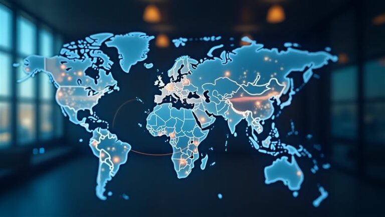 adobe stock pic of the world connected by yellow and orange lines representing lines of logistics and shipping