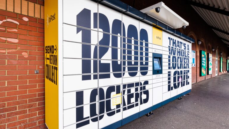 A bank of InPost lockers outside a supermarket in Peckham, southeast London