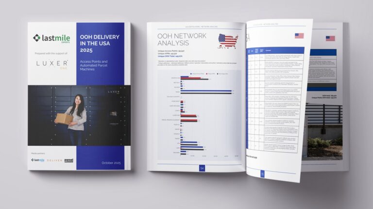 The front cover and an inside spread in the Last Mile Experts' Out-of-Home Delivery in the USA report