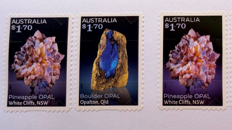 Closeup of three Australia Post stamps